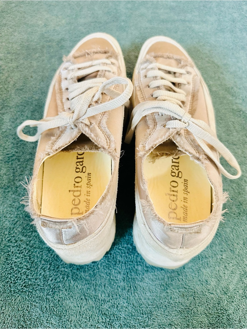 Pedro Garcia Frayed Satin Platform Sneakers Beige Cream Spain EU 39.5 - Picture 5 of 8